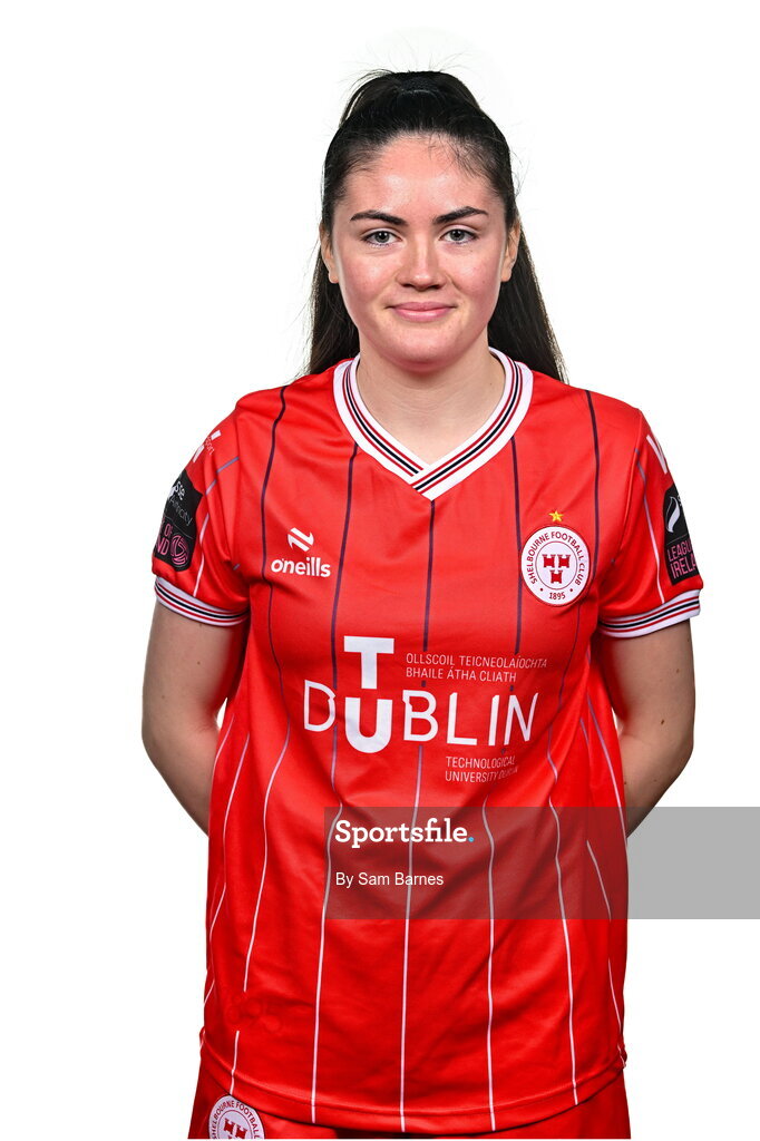 21 February 2024; Katie McCarn poses for a portrait during a Shelbourne FC squad portraits at Tolka Park in Dublin. Photo by Sam Barnes/Sportsfile