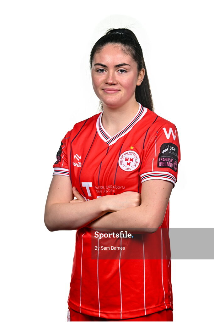 21 February 2024; Katie McCarn poses for a portrait during a Shelbourne FC squad portraits at Tolka Park in Dublin. Photo by Sam Barnes/Sportsfile