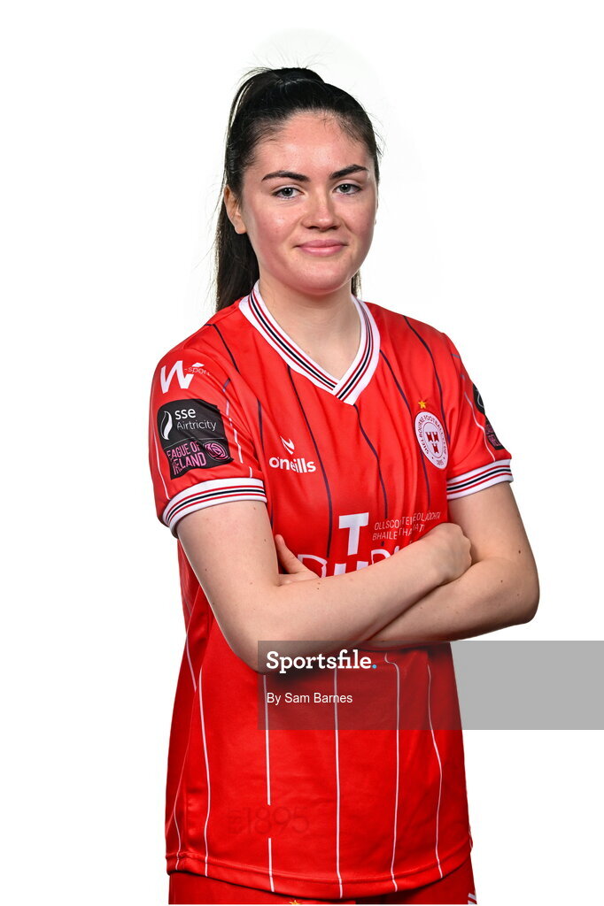 21 February 2024; Katie McCarn poses for a portrait during a Shelbourne FC squad portraits at Tolka Park in Dublin. Photo by Sam Barnes/Sportsfile