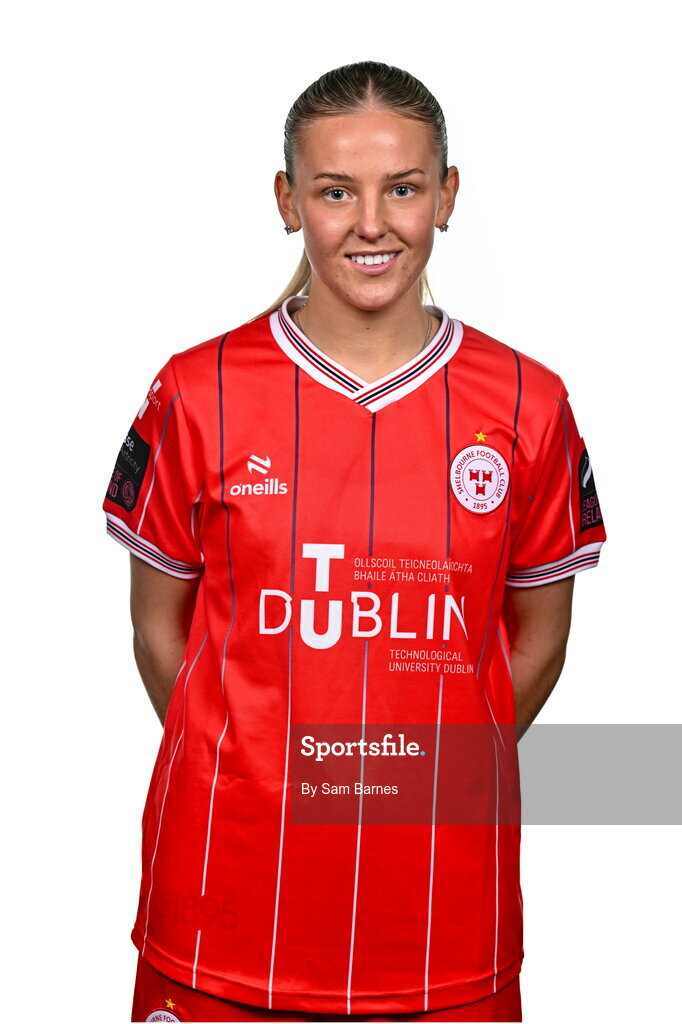 21 February 2024; Nia Hannon poses for a portrait during a Shelbourne FC squad portraits at Tolka Park in Dublin. Photo by Sam Barnes/Sportsfile