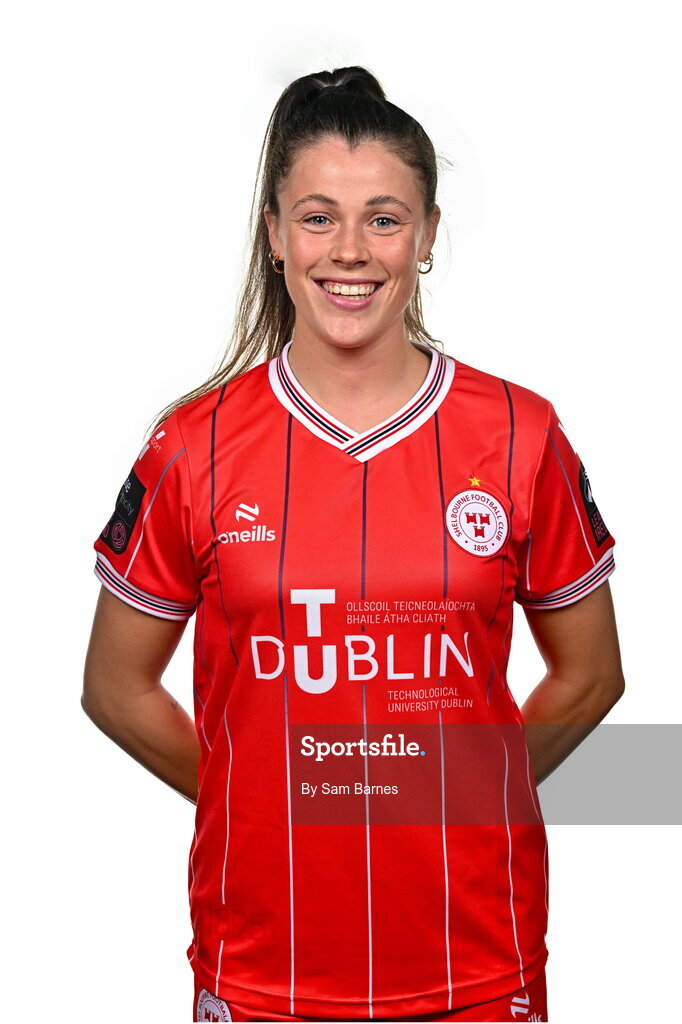 21 February 2024; Christie Gray poses for a portrait during a Shelbourne FC squad portraits at Tolka Park in Dublin. Photo by Sam Barnes/Sportsfile