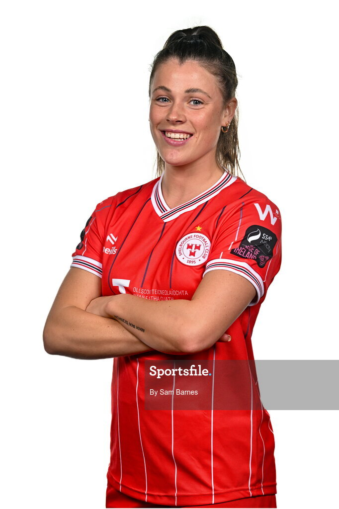 21 February 2024; Christie Gray poses for a portrait during a Shelbourne FC squad portraits at Tolka Park in Dublin. Photo by Sam Barnes/Sportsfile