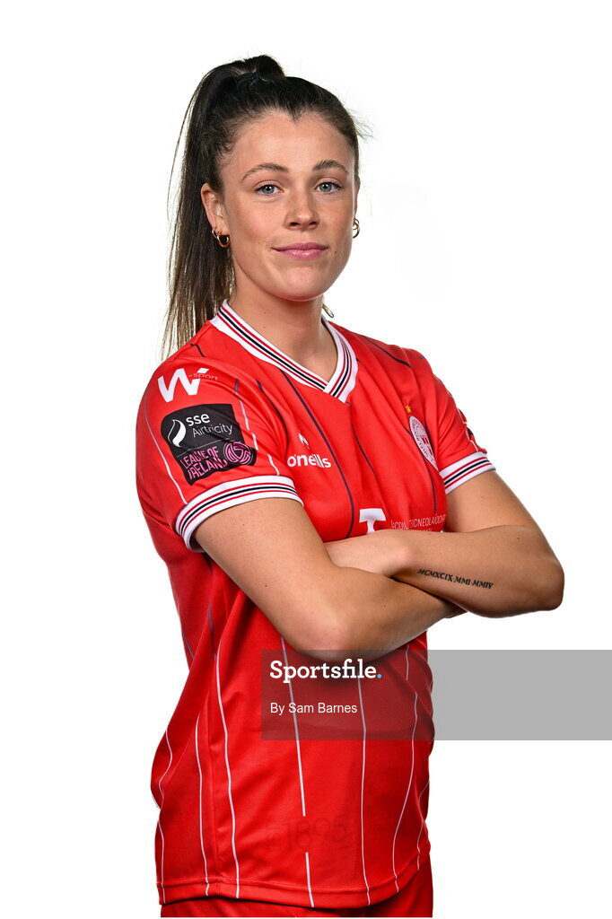 21 February 2024; Christie Gray poses for a portrait during a Shelbourne FC squad portraits at Tolka Park in Dublin. Photo by Sam Barnes/Sportsfile