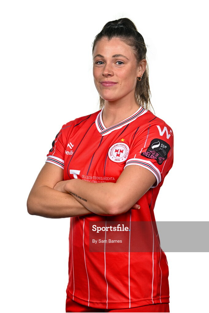 21 February 2024; Christie Gray poses for a portrait during a Shelbourne FC squad portraits at Tolka Park in Dublin. Photo by Sam Barnes/Sportsfile