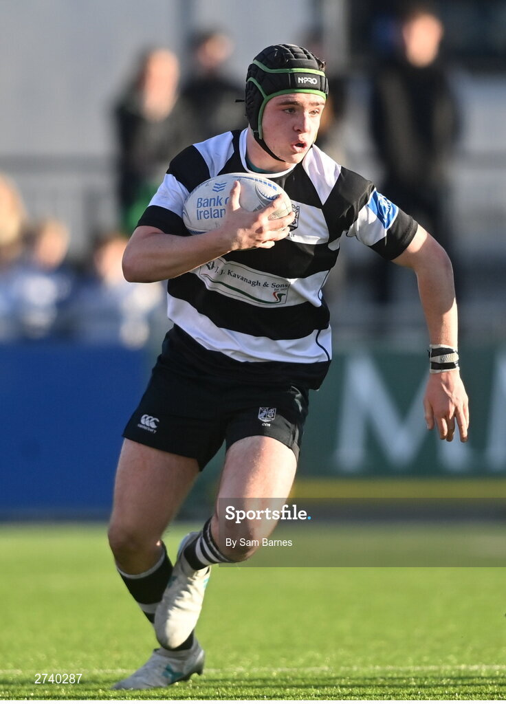 22 February 2024; Evan Brophy of Cistercian College Roscrea during the Bank of Ireland Leinster Schools Senior Cup quarter-final match between Cistercian College, Roscrea and Blackrock College at Energia Park in Dublin. Photo by Sam Barnes/Sportsfile