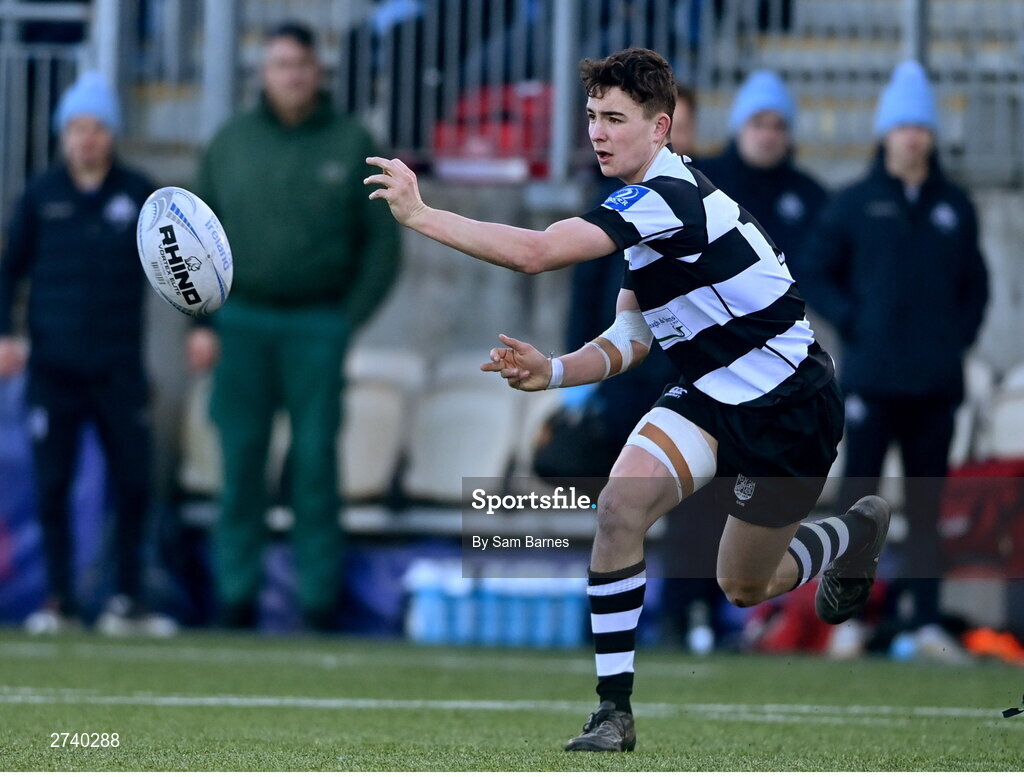 22 February 2024; Joshua Powell of Cistercian College Roscrea during the Bank of Ireland Leinster Schools Senior Cup quarter-final match between Cistercian College, Roscrea and Blackrock College at Energia Park in Dublin. Photo by Sam Barnes/Sportsfile
