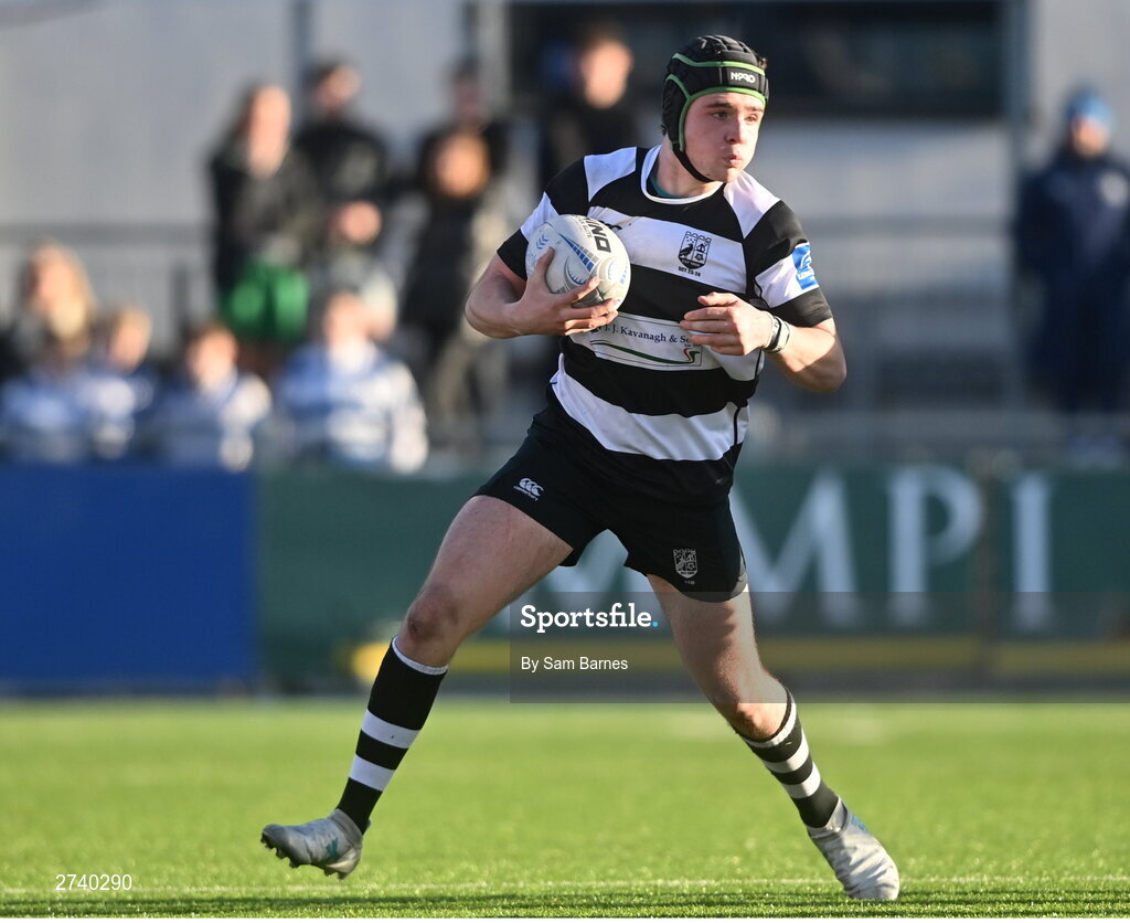 22 February 2024; Evan Brophy of Cistercian College Roscrea during the Bank of Ireland Leinster Schools Senior Cup quarter-final match between Cistercian College, Roscrea and Blackrock College at Energia Park in Dublin. Photo by Sam Barnes/Sportsfile