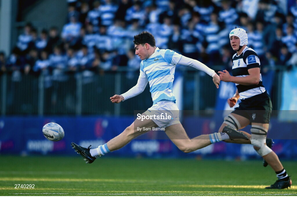 22 February 2024; Conor O'Shaughnessy of Blackrock College during the Bank of Ireland Leinster Schools Senior Cup quarter-final match between Cistercian College, Roscrea and Blackrock College at Energia Park in Dublin. Photo by Sam Barnes/Sportsfile