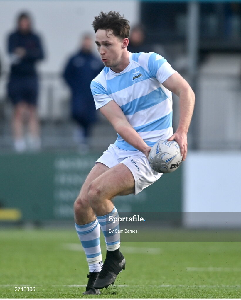 22 February 2024; Derry Moloney of Blackrock College during the Bank of Ireland Leinster Schools Senior Cup quarter-final match between Cistercian College, Roscrea and Blackrock College at Energia Park in Dublin. Photo by Sam Barnes/Sportsfile