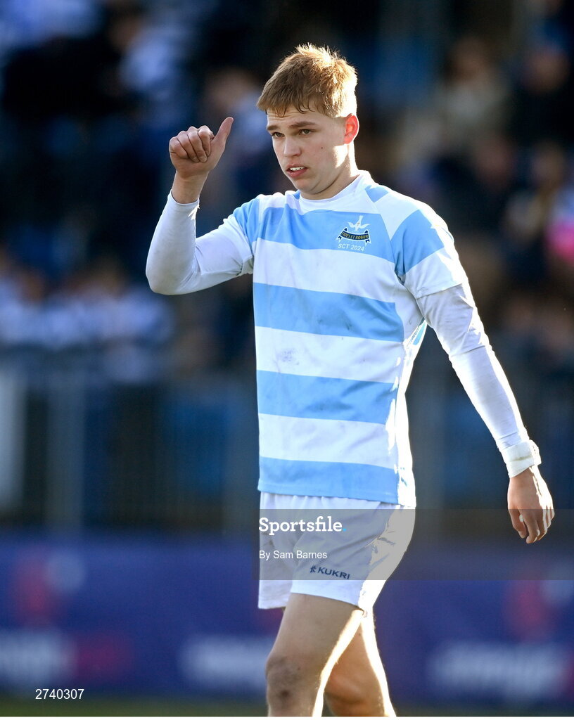 22 February 2024; Albert Lindner of Blackrock College during the Bank of Ireland Leinster Schools Senior Cup quarter-final match between Cistercian College, Roscrea and Blackrock College at Energia Park in Dublin. Photo by Sam Barnes/Sportsfile
