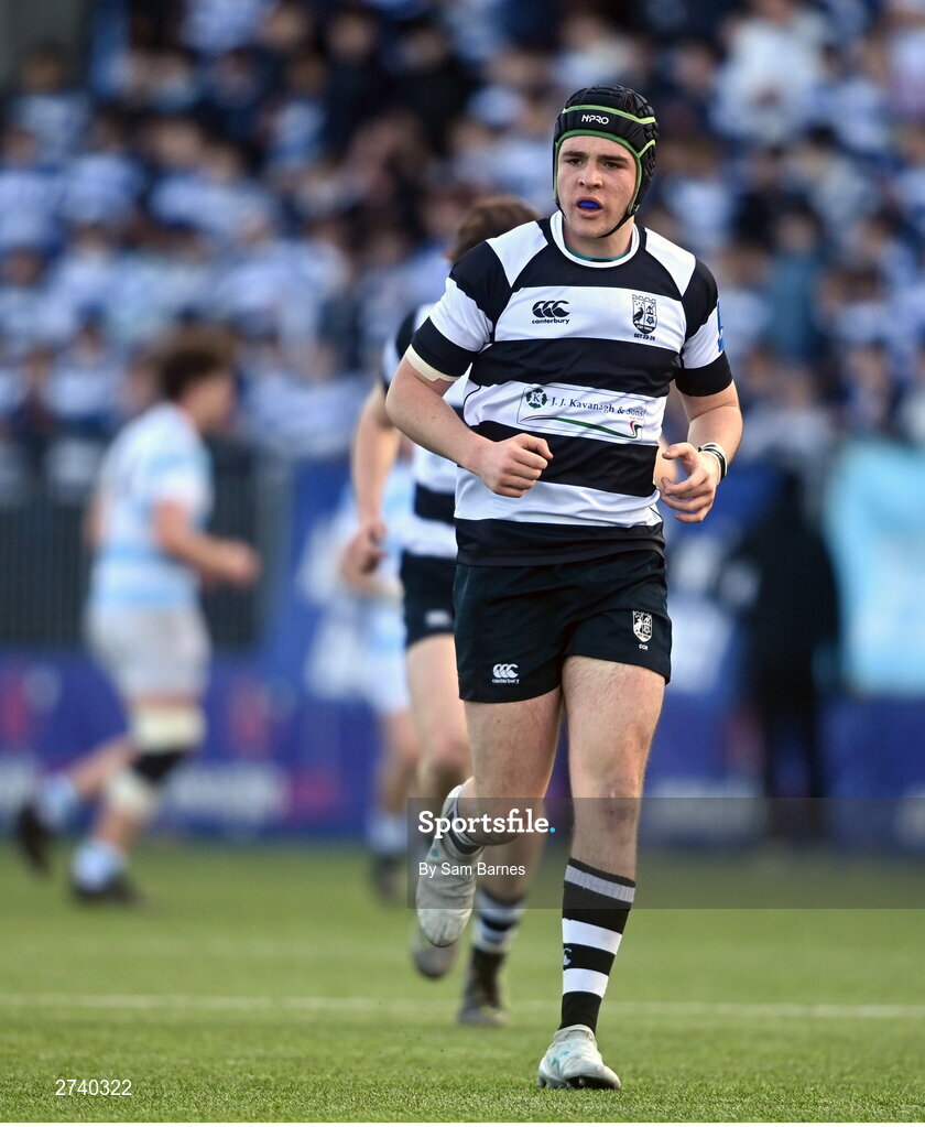 22 February 2024; Evan Brophy of Cistercian College Roscrea during the Bank of Ireland Leinster Schools Senior Cup quarter-final match between Cistercian College, Roscrea and Blackrock College at Energia Park in Dublin. Photo by Sam Barnes/Sportsfile