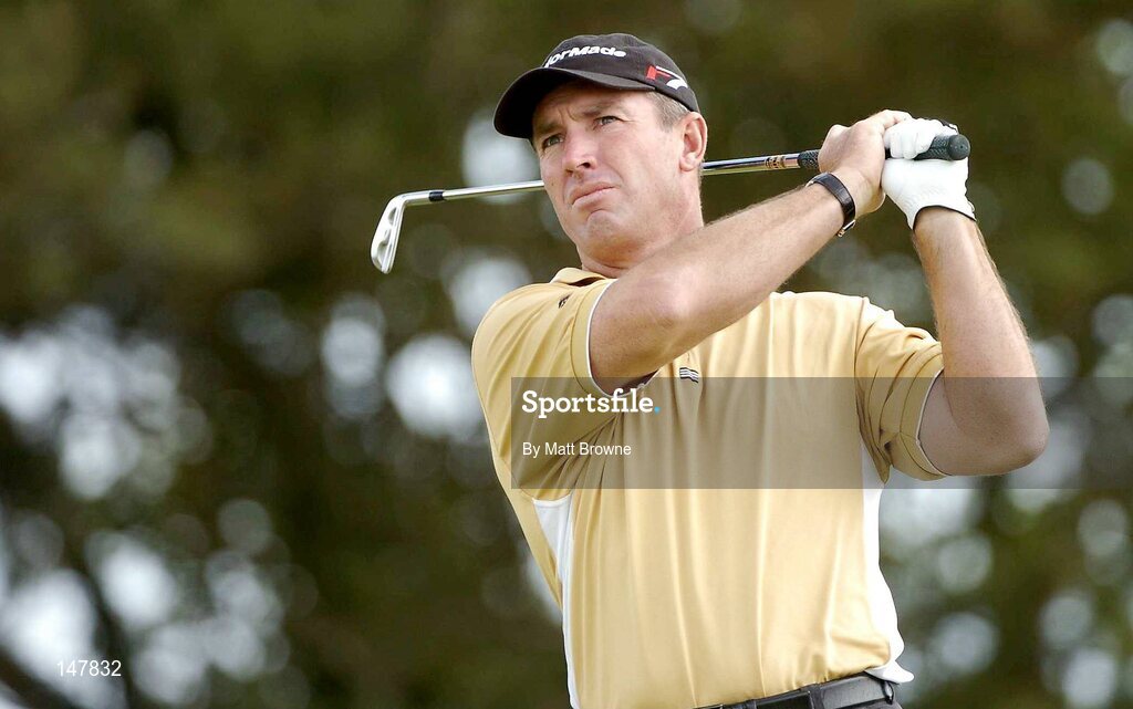 21 July 2004; Peter Lonard watches his tee shot from the 17th tee box during the first round. Nissan Irish Open Golf Championship, County Louth Golf Club, Baltray, Co. Louth. Picture credit; Matt Browne / SPORTSFILE