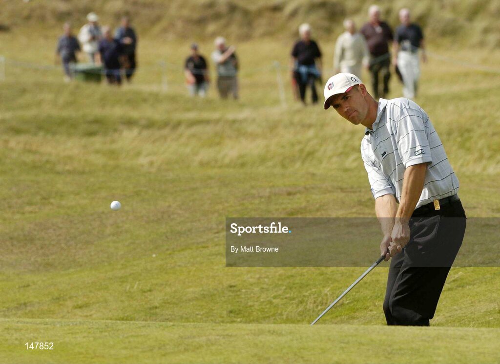 21 July 2004; Padraig Harrington pitches onto the 4th green during the first round. Nissan Irish Open Golf Championship, County Louth Golf Club, Baltray, Co. Louth. Picture credit; Matt Browne / SPORTSFILE