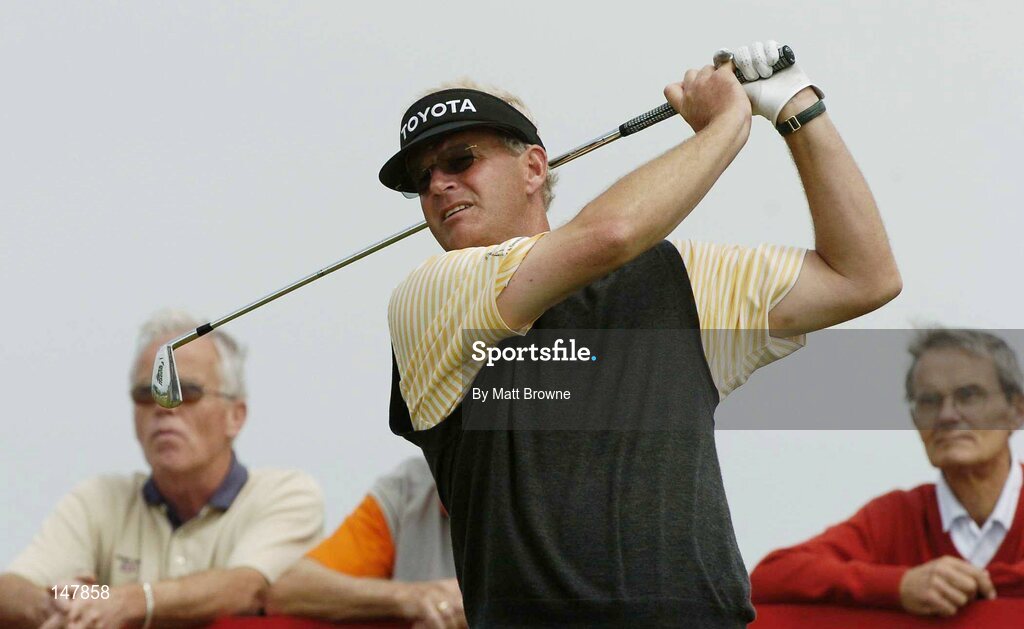 21 July 2004; Sandy Lyle watches his tee shot from the 9th tee box during the first round. Nissan Irish Open Golf Championship, County Louth Golf Club, Baltray, Co. Louth. Picture credit; Matt Browne / SPORTSFILE
