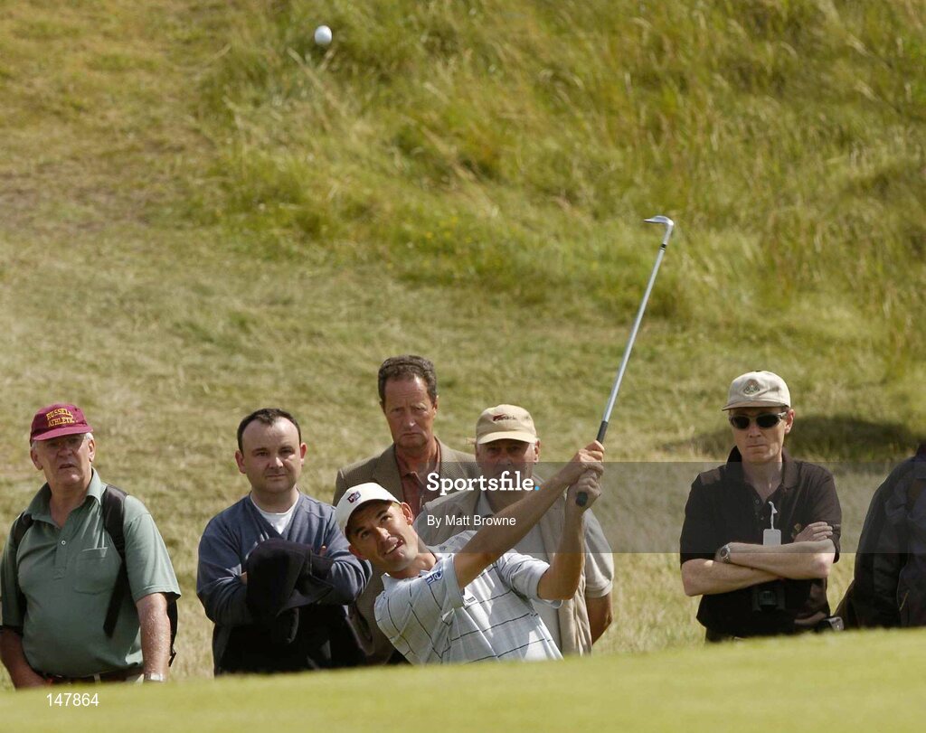 21 July 2004; Padraig Harrington pitches onto the 3rd green during the first round. Nissan Irish Open Golf Championship, County Louth Golf Club, Baltray, Co. Louth. Picture credit; Matt Browne / SPORTSFILE