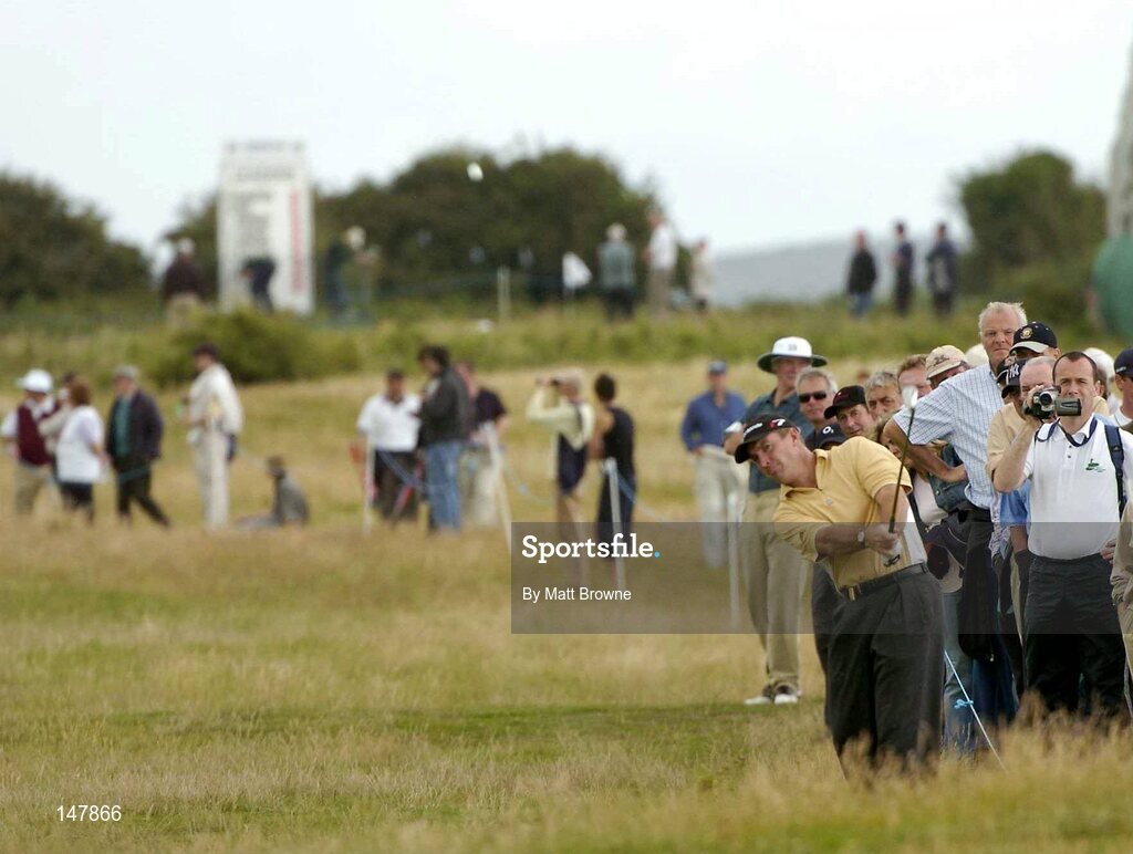 21 July 2004; Peter Lonard watches his third shot from the rough on the 18th fairway during the first round. Nissan Irish Open Golf Championship, County Louth Golf Club, Baltray, Co. Louth. Picture credit; Matt Browne / SPORTSFILE