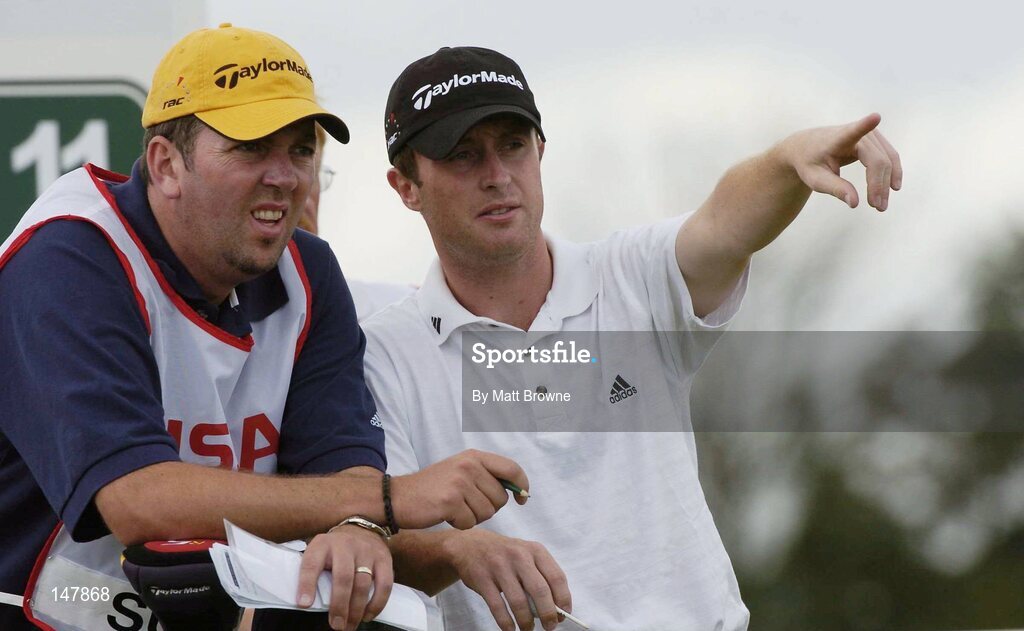 21 July 2004; Daniel Sugrue pictured with his caddy David White during the first round. Nissan Irish Open Golf Championship, County Louth Golf Club, Baltray, Co. Louth. Picture credit; Matt Browne / SPORTSFILE