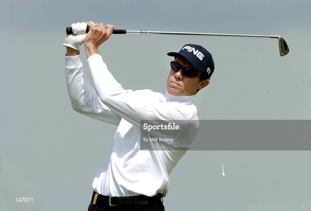 21 July 2004; Nick O'Hern watches his tee shot from the 7th tee box during the first round. Nissan Irish Open Golf Championship, County Louth Golf Club, Baltray, Co. Louth. Picture credit; Matt Browne / SPORTSFILE