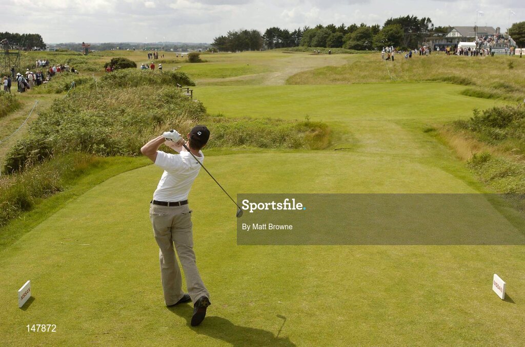 21 July 2004; Daniel Sugrue watches his drive from the 10th tee box during the first round. Nissan Irish Open Golf Championship, County Louth Golf Club, Baltray, Co. Louth. Picture credit; Matt Browne / SPORTSFILE