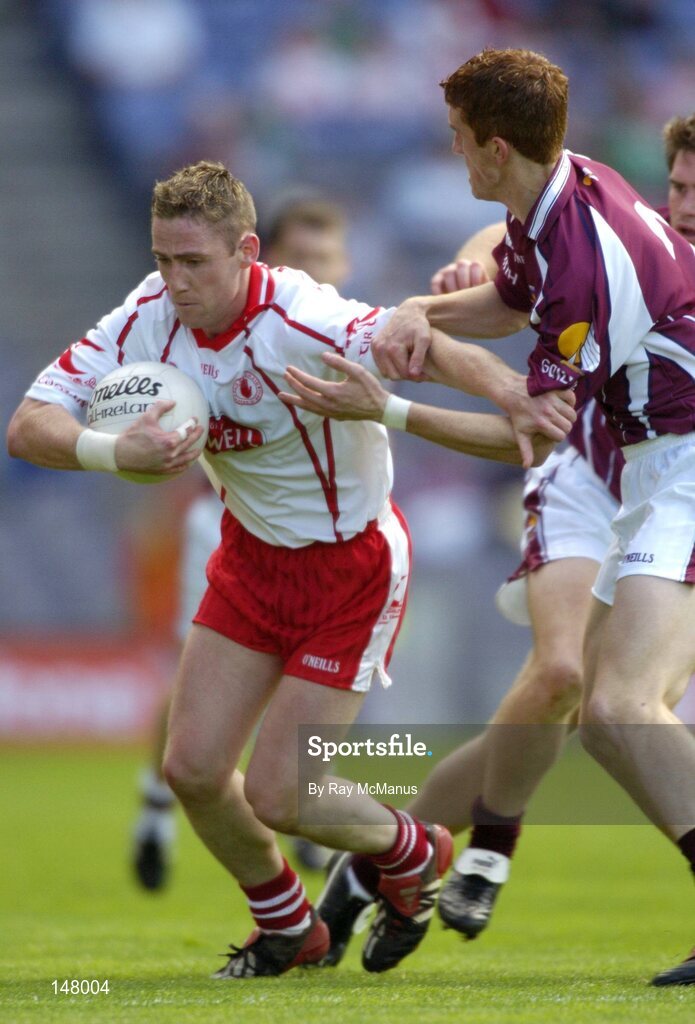 17 July 2004; Michael Coleman, Tyrone, in action against Kieran Fitzgerald, Galway. Bank of Ireland Senior Football Championship Qualifier, Round 3, Tyrone v Galway, Croke Park, Dublin. Picture credit; Ray McManus / SPORTSFILE