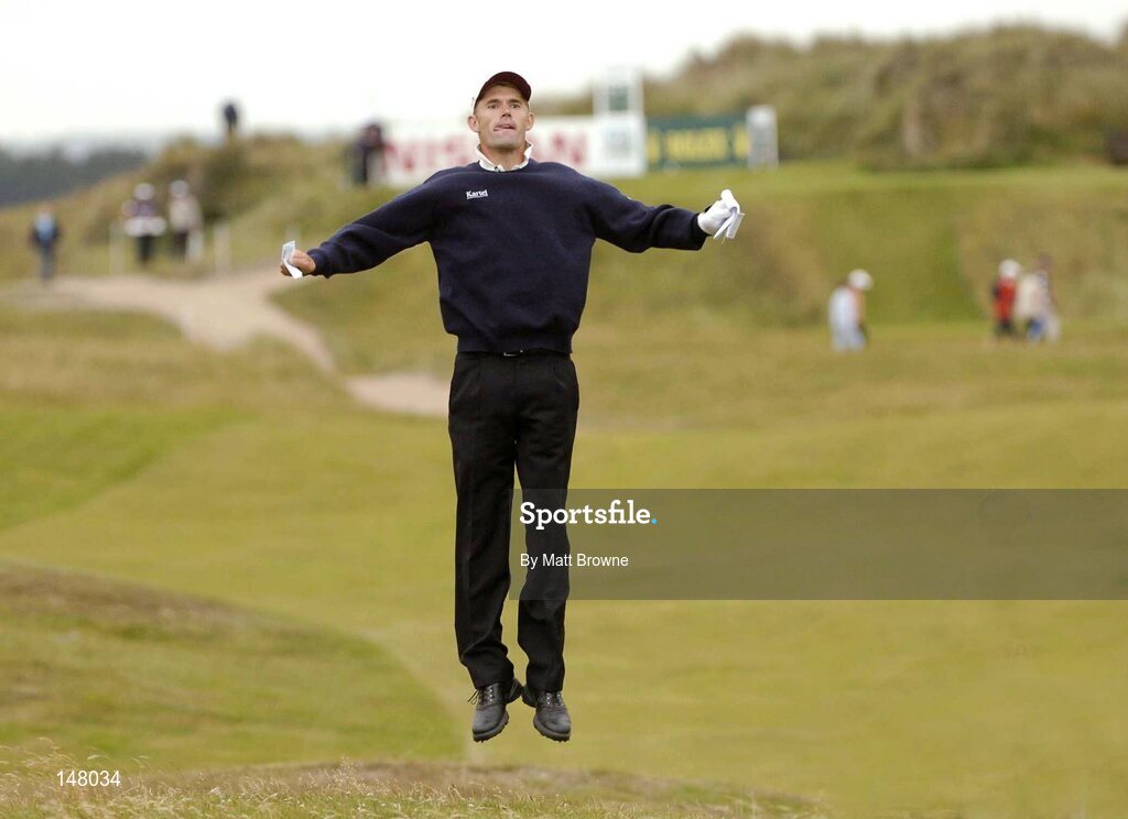 23 July 2004; Padraig Harrington tries to get a better view of the 13th green from the fairway during the second round. Nissan Irish Open Golf Championship, County Louth Golf Club, Baltray, Co. Louth. Picture credit; Matt Browne / SPORTSFILE