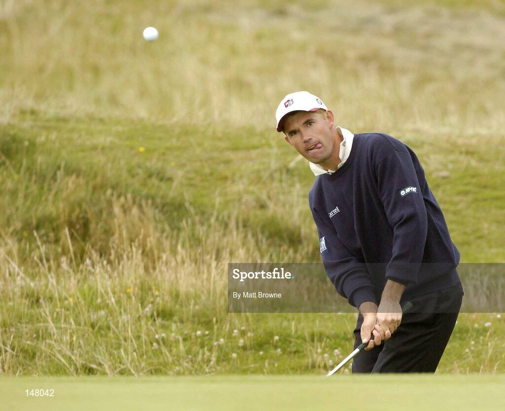23 July 2004; Padraig Harrington watches his pitch onto the 14th green during the second round. Nissan Irish Open Golf Championship, County Louth Golf Club, Baltray, Co. Louth. Picture credit; Matt Browne / SPORTSFILE