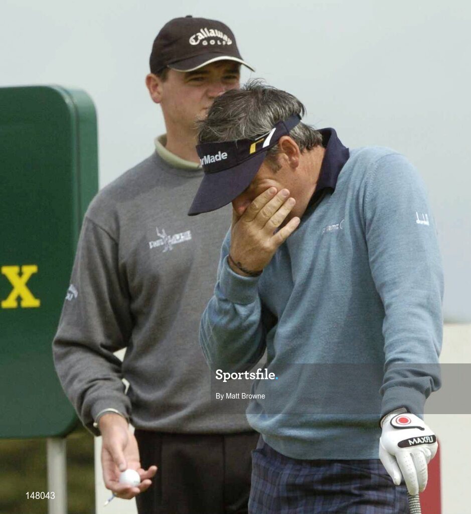 23 July 2004; Paul McGinley after a bad tee shot on the 15th tee box during the second round. Nissan Irish Open Golf Championship, County Louth Golf Club, Baltray, Co. Louth. Picture credit; Matt Browne / SPORTSFILE
