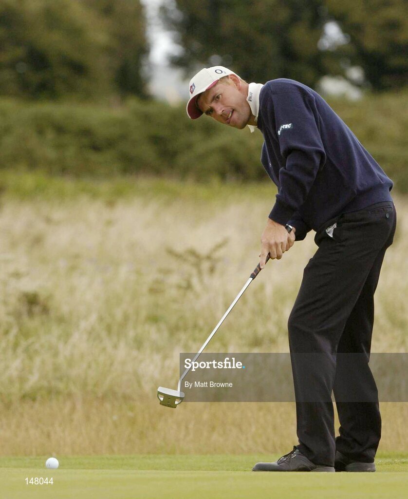 23 July 2004; Padraig Harrington watches his putt on the 16th green during the second round. Nissan Irish Open Golf Championship, County Louth Golf Club, Baltray, Co. Louth. Picture credit; Matt Browne / SPORTSFILE