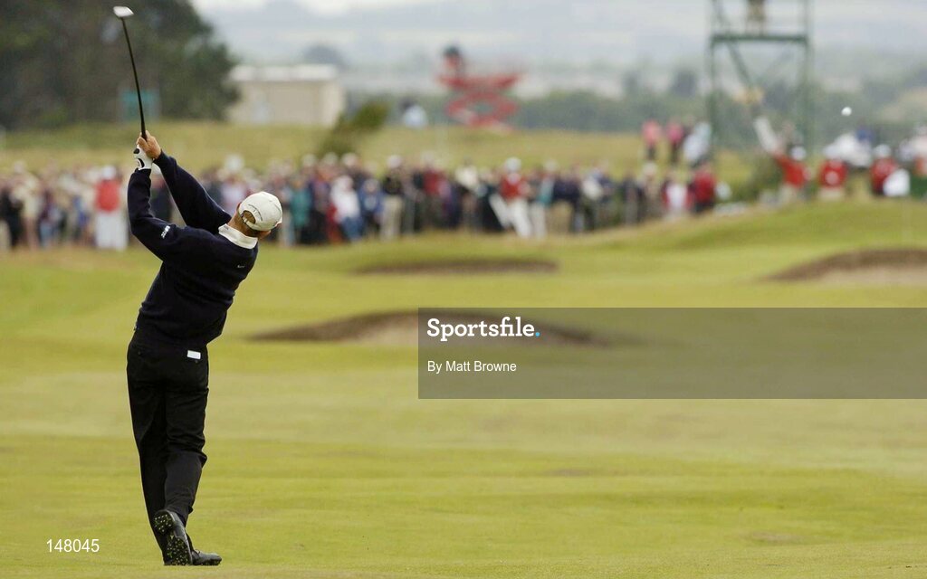 23 July 2004; Padraig Harrington watches his second shot from the 18th fairway during the second round. Nissan Irish Open Golf Championship, County Louth Golf Club, Baltray, Co. Louth. Picture credit; Matt Browne / SPORTSFILE