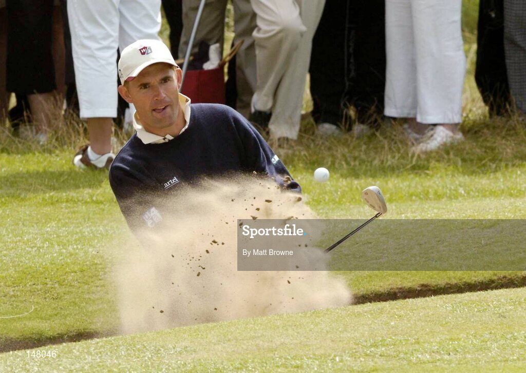 23 July 2004; Padraig Harrington plays from the bunker onto the 18th green during the second round. Nissan Irish Open Golf Championship, County Louth Golf Club, Baltray, Co. Louth. Picture credit; Matt Browne / SPORTSFILE