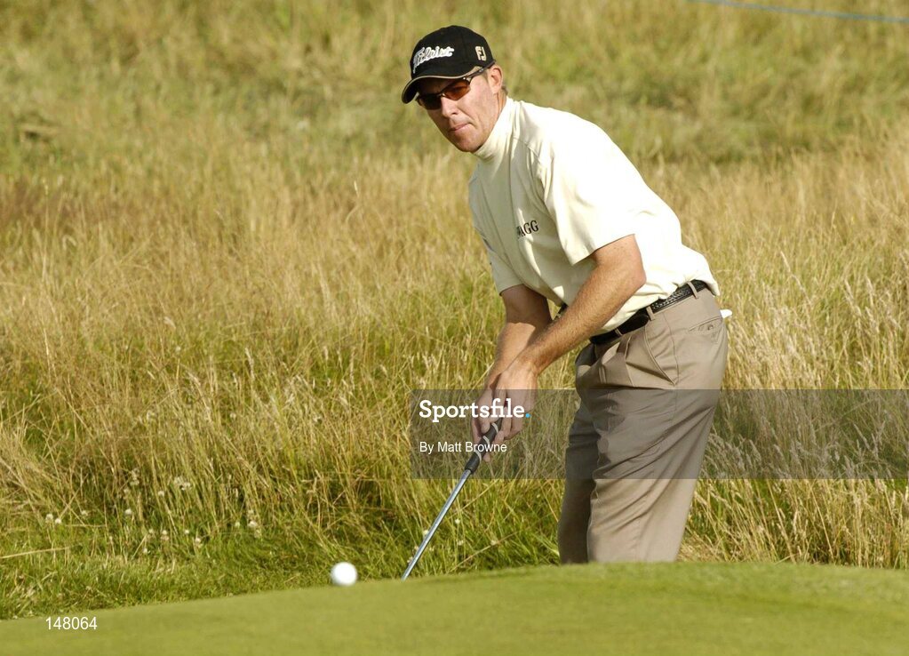 23 July 2004; James Kingston watches his putt from just off the 9th green during the second round. Nissan Irish Open Golf Championship, County Louth Golf Club, Baltray, Co. Louth. Picture credit; Matt Browne / SPORTSFILE