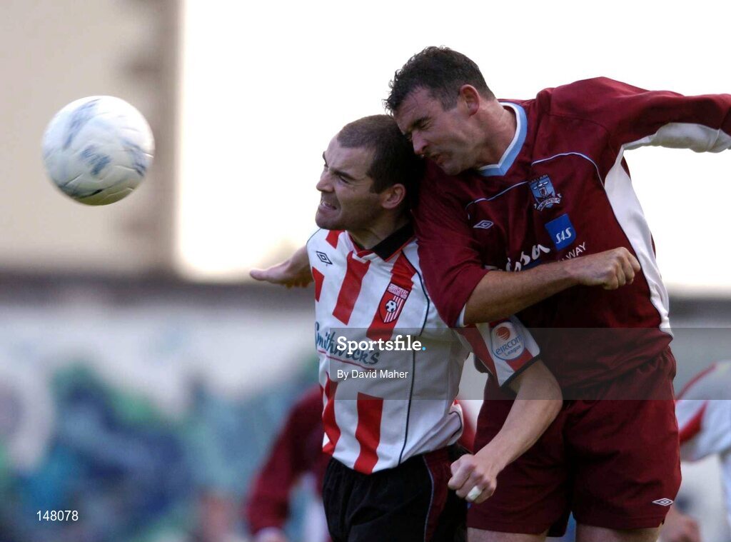 23 July 2004; Sean Hargan, Derry City, in action against Conor Frawley, Galway United. FAI Carlsberg Cup, Second Round, Galway United v Derry City, Terryland Park, Galway. Picture credit; David Maher / SPORTSFILE