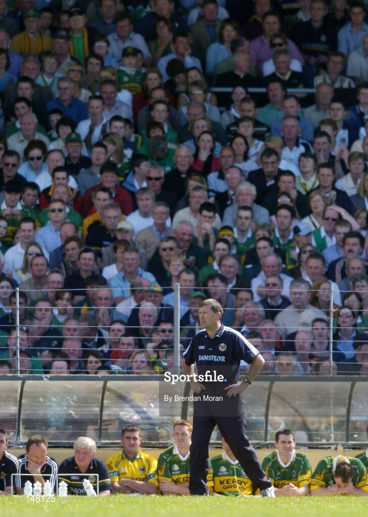 18 July 2004; Kerry manager Jack O'Connor watches on from the sideline. Bank of Ireland Munster Senior Football Championship Final Replay, Kerry v Limerick, Fitzgerald Stadium, Killarney, Co. Kerry. Picture credit; Brendan Moran / SPORTSFILE