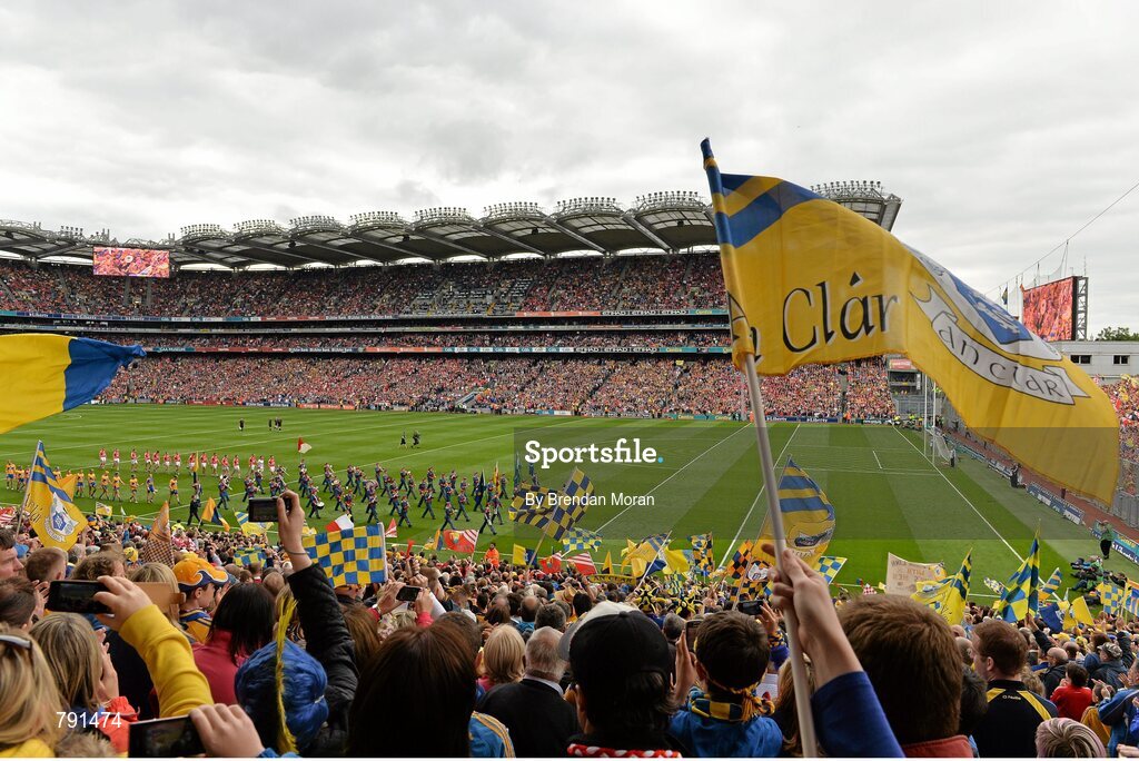 8 September 2013; Flags fly as the Clare and Cork teams march behind the Artane School of Music in the pre-match parade before the game. GAA Hurling All-Ireland Senior Championship Final, Cork v Clare, Croke Park, Dublin. Picture credit: Brendan Moran / SPORTSFILE