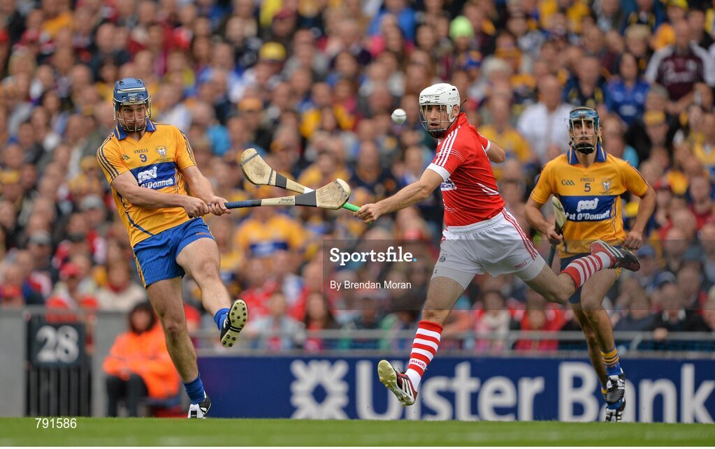 8 September 2013; Conor Ryan, Clare, in action against Patrick Cronin, Cork. GAA Hurling All-Ireland Senior Championship Final, Cork v Clare, Croke Park, Dublin. Picture credit: Brendan Moran / SPORTSFILE