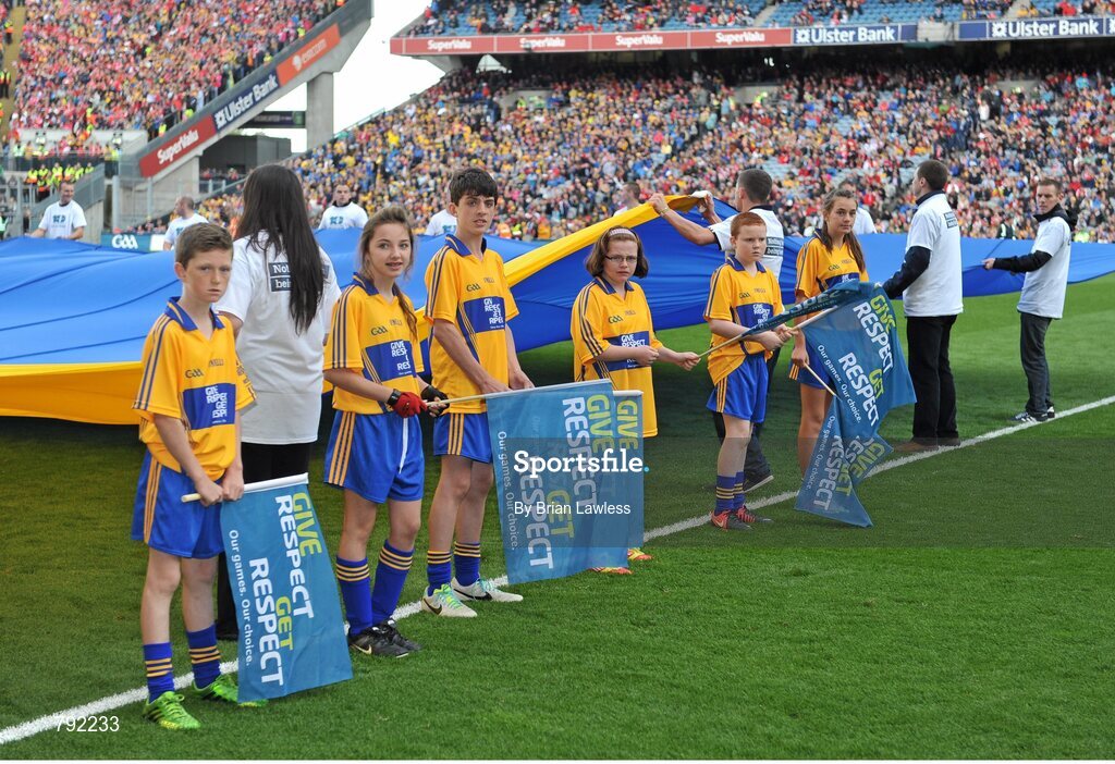8 September 2013; Flagbearers before the match. GAA Hurling All-Ireland Senior Championship Final, Cork v Clare, Croke Park, Dublin. Picture credit: Brian Lawless / SPORTSFILE
