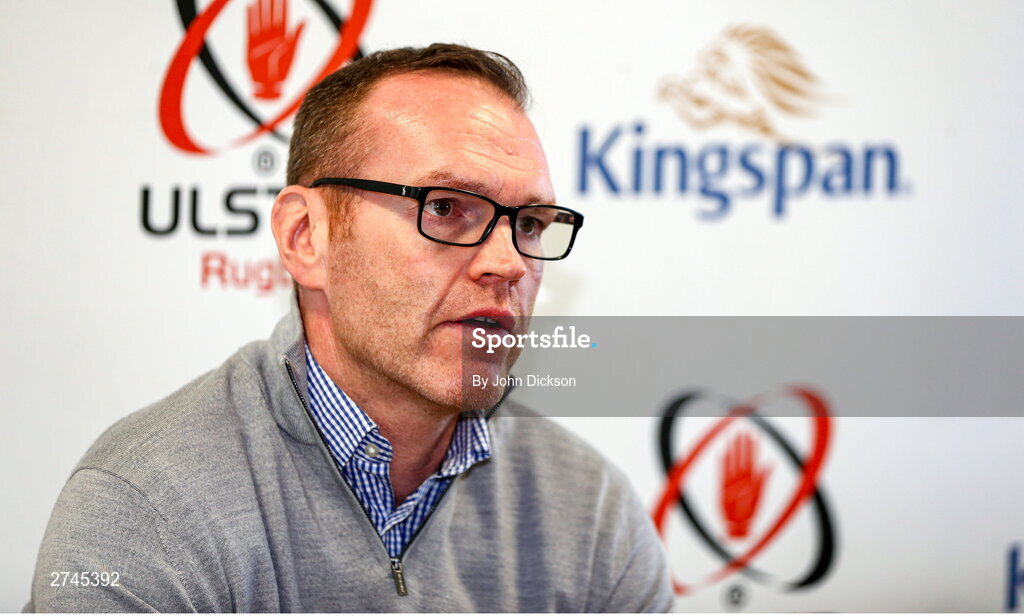 26 February 2024; Ulster Rugby Chief Executive Officer Jonny Petrie during a Ulster rugby media conference at Kingspan Stadium in Belfast. Photo by John Dickson/Sportsfile