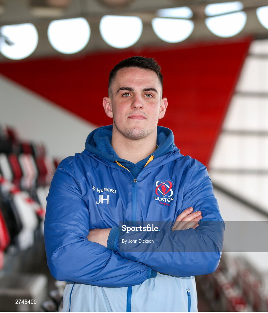 26 February 2024; James Hume during a Ulster rugby media conference at Kingspan Stadium in Belfast. Photo by John Dickson/Sportsfile
