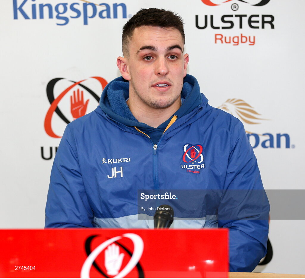 26 February 2024; James Hume during a Ulster rugby media conference at Kingspan Stadium in Belfast. Photo by John Dickson/Sportsfile