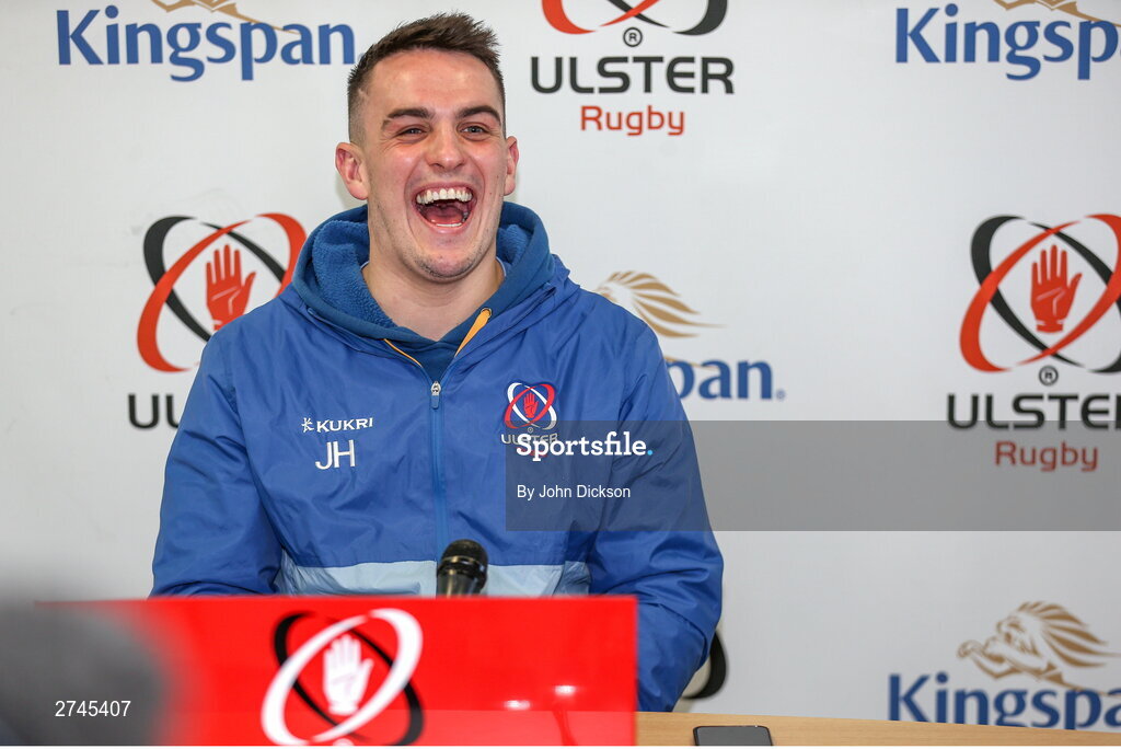 26 February 2024; James Hume during a Ulster rugby media conference at Kingspan Stadium in Belfast. Photo by John Dickson/Sportsfile