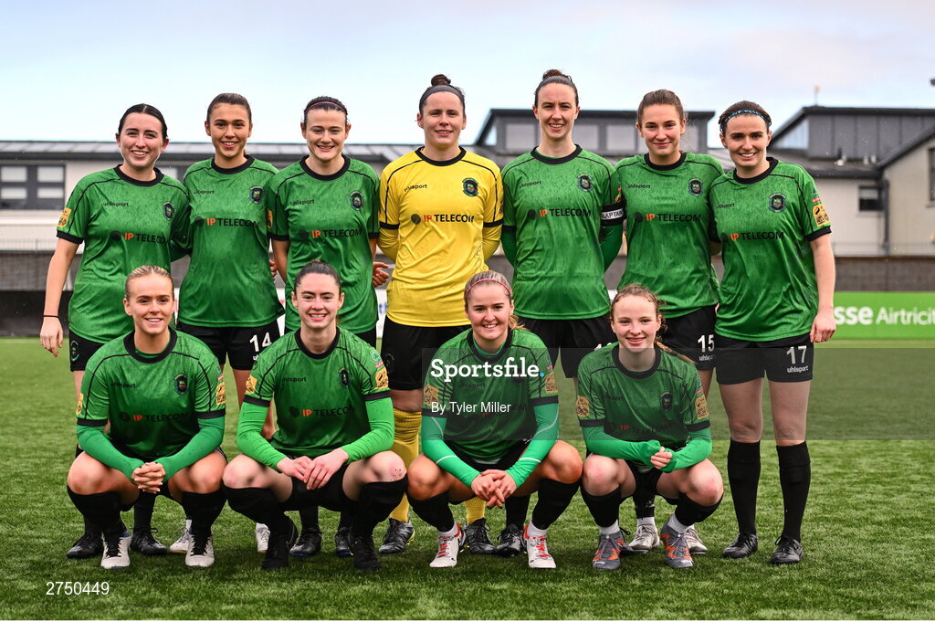 2 March 2024; The Peamount United squad pose for a team photograph before the 2024 Women's President's Cup match between Athlone Town and Peamount United at Athlone Town Stadium in Athlone, Westmeath. Photo by Tyler Miller/Sportsfile