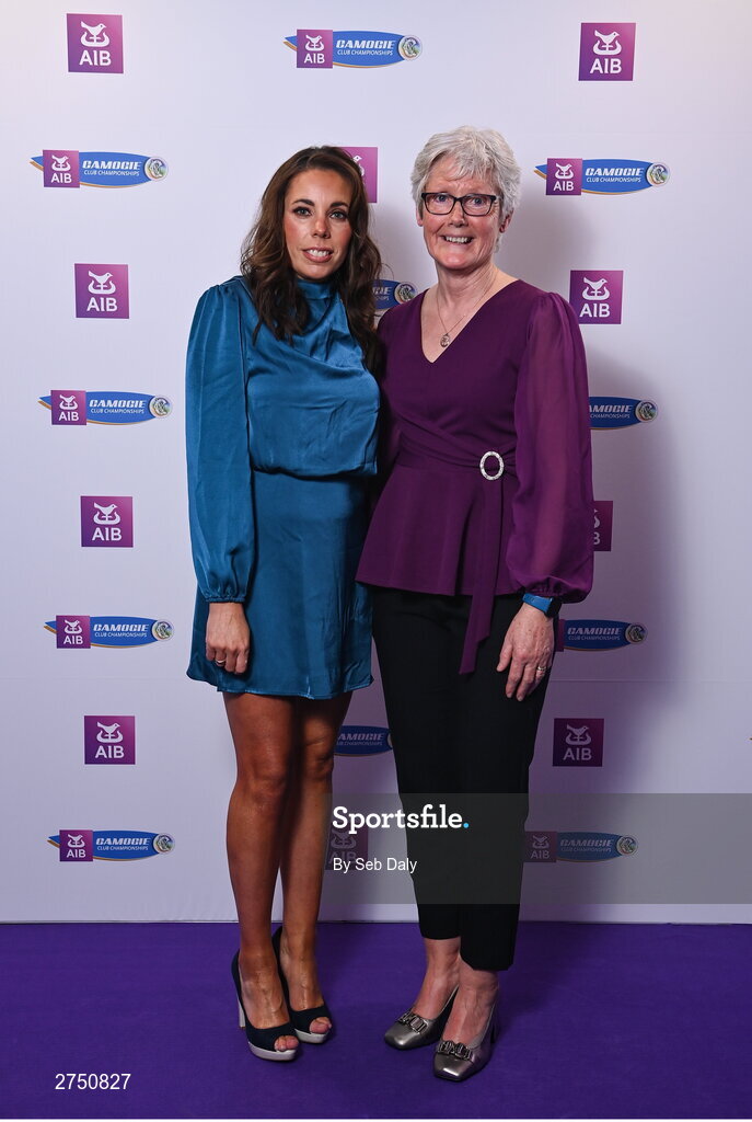 2 March 2024; Yvonne Dunne, left, Maire Gough on arrival at the AIB Camogie Club Player Awards at Croke Park in Dublin. Photo by Seb Daly/Sportsfile