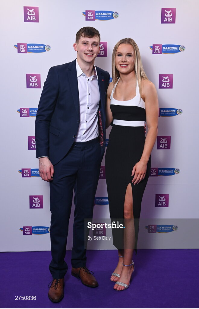 2 March 2024; Asha McHardy of Dicksboro, Kilkenny, and her partner Eoin Deely on arrival at the AIB Camogie Club Player Awards at Croke Park in Dublin. Photo by Seb Daly/Sportsfile