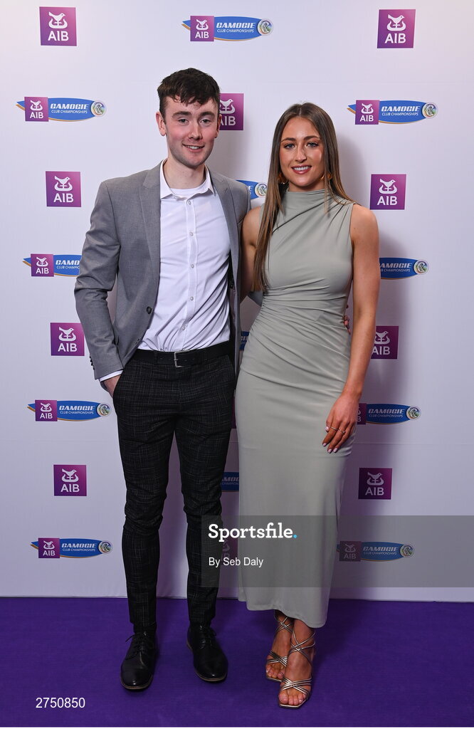 2 March 2024; Aobhe O'Gorman of Dicksboro, Kilkenny, with partner Pádraic Waldron on arrival at the AIB Camogie Club Player Awards at Croke Park in Dublin. Photo by Seb Daly/Sportsfile