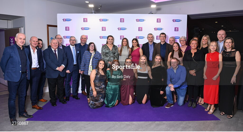 2 March 2024; Members and players of Dicksboro, Kilkenny, on arrival at the AIB Camogie Club Player Awards at Croke Park in Dublin. Photo by Seb Daly/Sportsfile