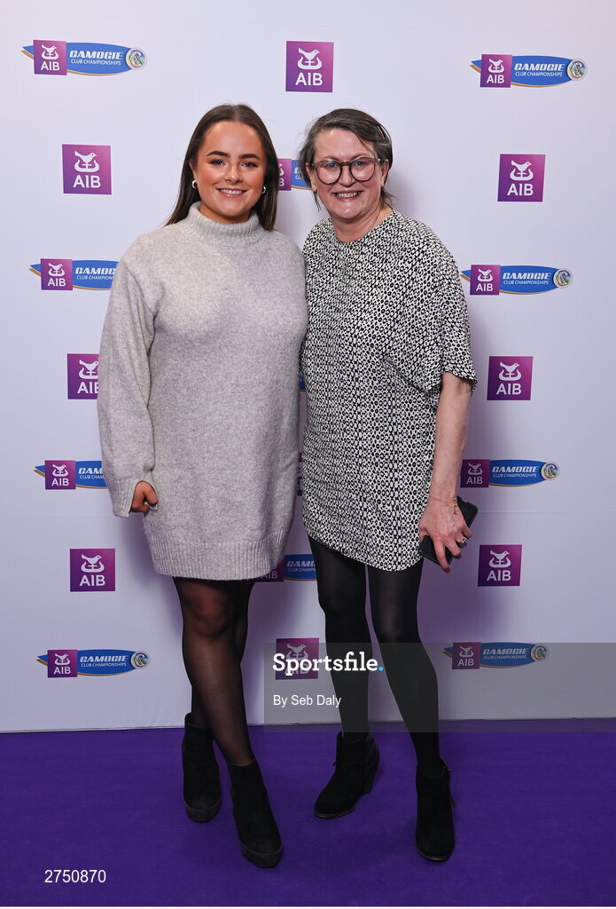 2 March 2024; Tara Gleeson, left, Gill Waters of the Camogie Association on arrival at the AIB Camogie Club Player Awards at Croke Park in Dublin. Photo by Seb Daly/Sportsfile