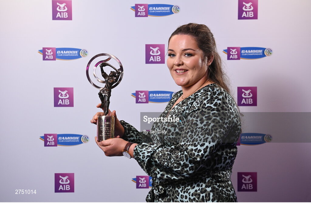 2 March 2024; Kirsty Maher of Dicksboro, Kilkenny, with her 2023 Team of the Year award during at the AIB Camogie Club Player Awards at Croke Park in Dublin. The awards recognise the top performing players throughout the AIB Camogie Club Championships and celebrate their hard work, commitment, and individual achievements from the 2023 season. Photo by Seb Daly/Sportsfile