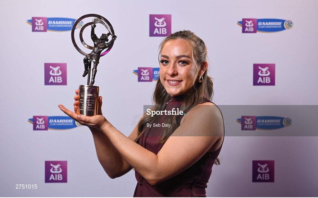 2 March 2024; Ciara Phelan of Dicksboro, Kilkenny, with her 2023 Team of the Year award during at the AIB Camogie Club Player Awards at Croke Park in Dublin. The awards recognise the top performing players throughout the AIB Camogie Club Championships and celebrate their hard work, commitment, and individual achievements from the 2023 season. Photo by Seb Daly/Sportsfile