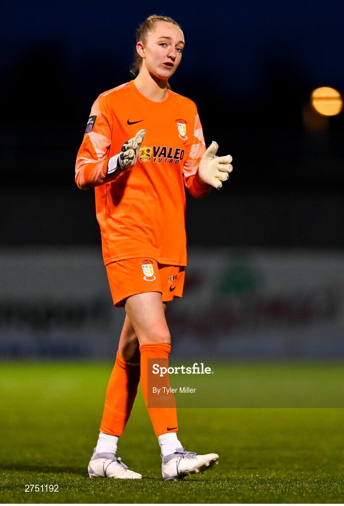 2 March 2024; Athlone Town goalkeeper Katie Keane during the 2024 Women's President's Cup match between Athlone Town and Peamount United at Athlone Town Stadium in Athlone, Westmeath. Photo by Tyler Miller/Sportsfile