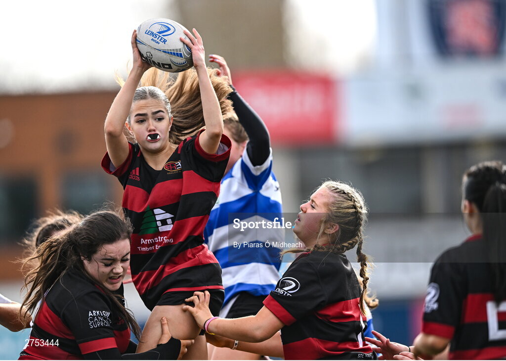 6 March 2024; Hannah Cawley of St Mary's Arklow during the Bank of Ireland Leinster Rugby Schools Girls’ Junior final match between St Mary's New Ross and St Mary's Arklow at Energia Park in Dublin. Photo by Piaras Ó Mídheach/Sportsfile
